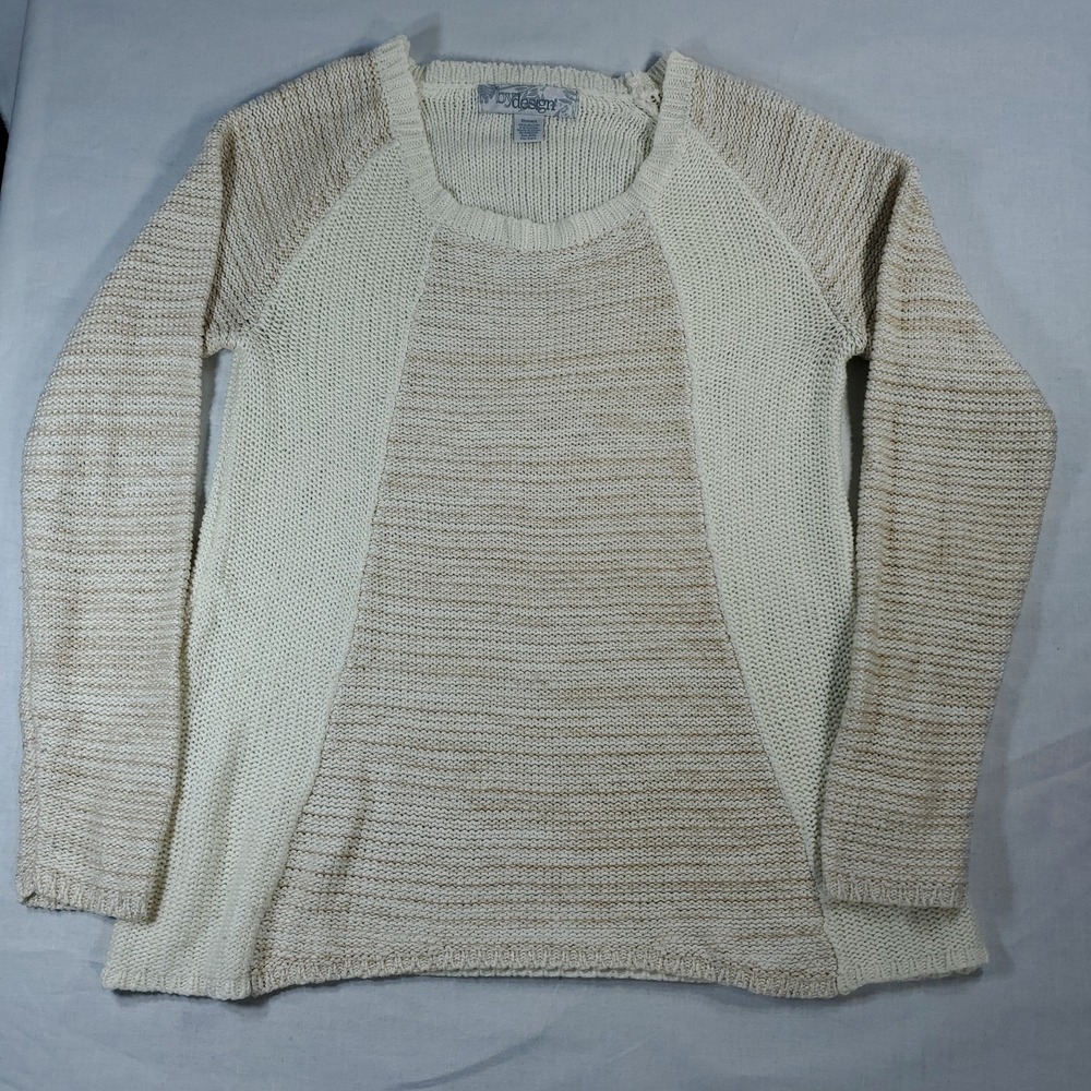 By Design Women's Two Tone Knit Sweater Ivory & Beige Long Sleeve Size Small